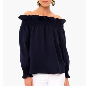Tuckernuck Navy Off The Shoulder Marguerite Blouse, XL